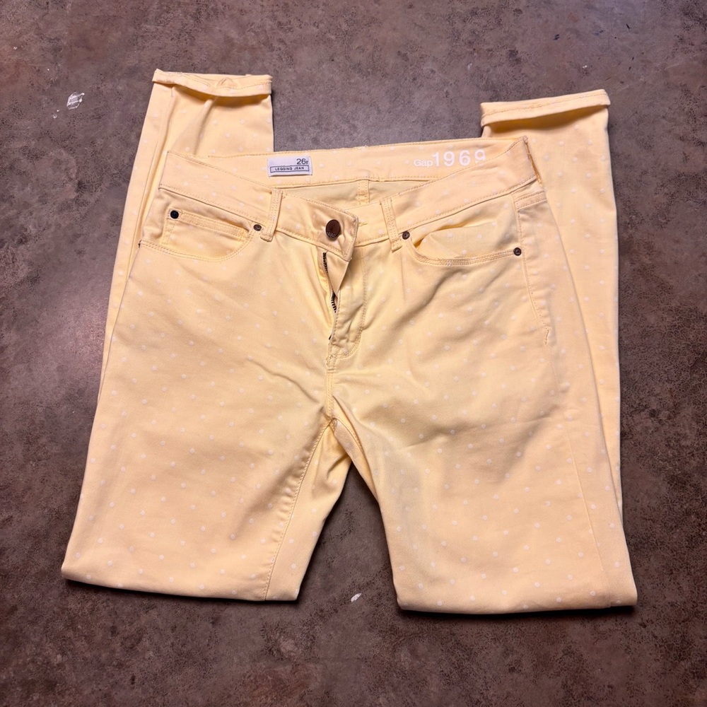 GAP 1969 Skinny Jeans Yellow White Polka Dots Preppy Pants Women’s 26r